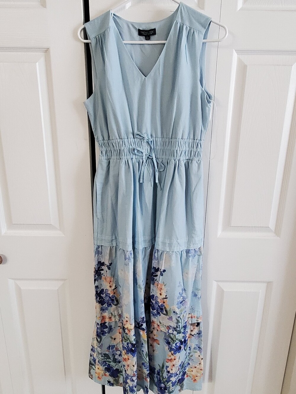RACHEL ZOE SMALL NWOT. BLUE MAXI DRESS. FLORAL FLOWY. SLEEVELESS. TIERED - Picture 2 of 9